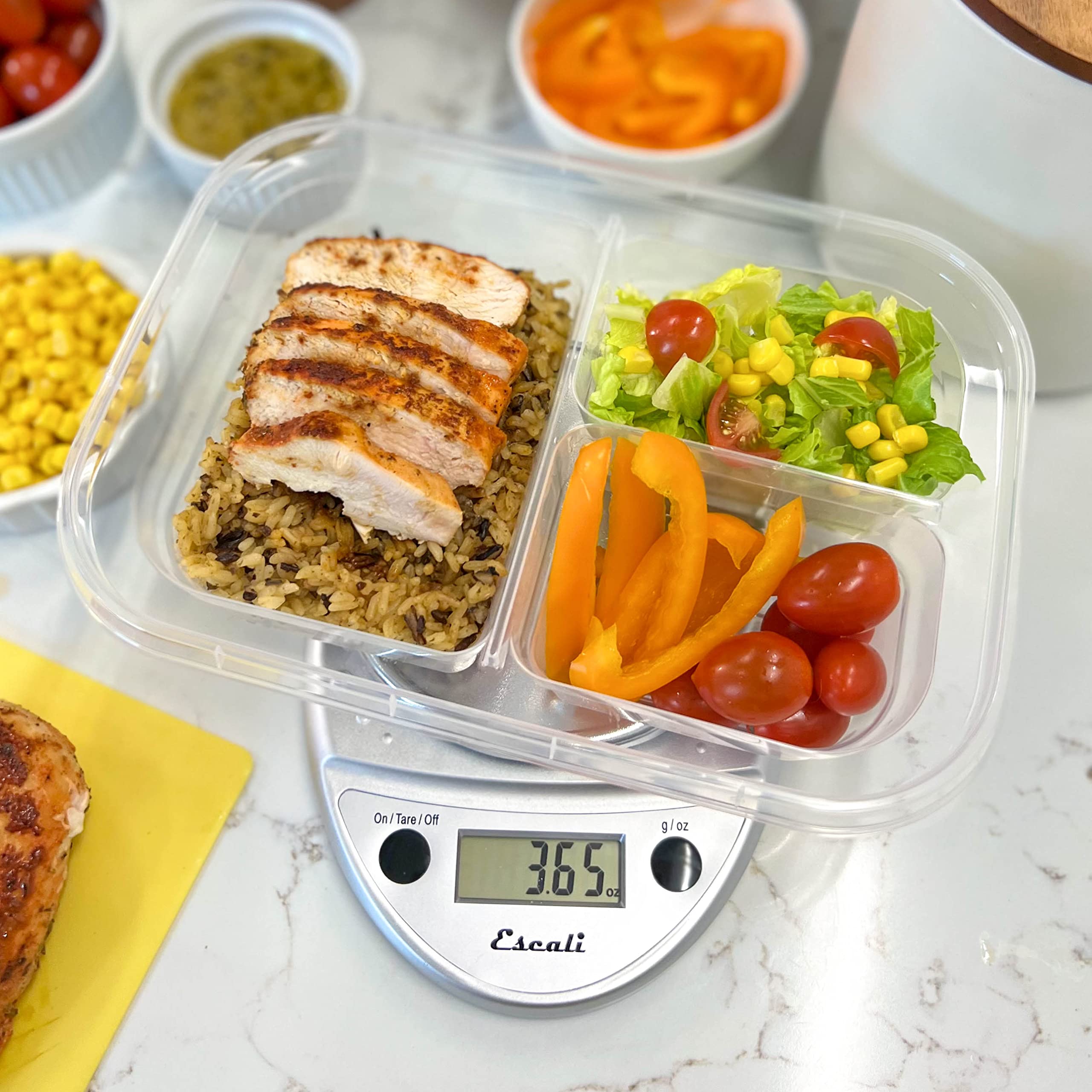 Escali Primo in-kitchen use showcases compact size for drawers and countertops