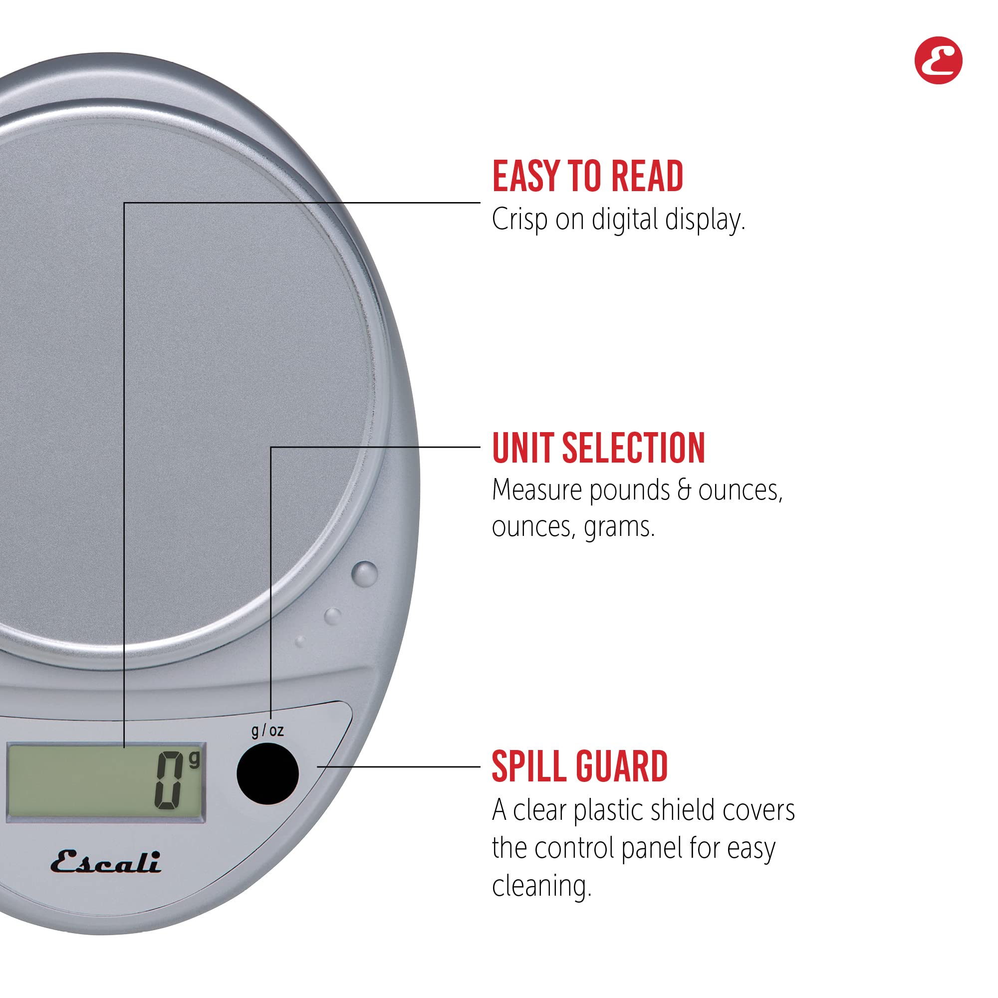 Escali Primo scale with optional stainless steel platform enables easy cleaning and dishwasher-safe maintenance