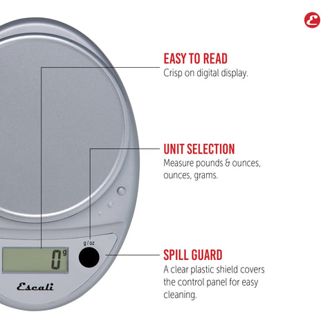 Escali Primo scale with optional stainless steel platform enables easy cleaning and dishwasher-safe maintenance