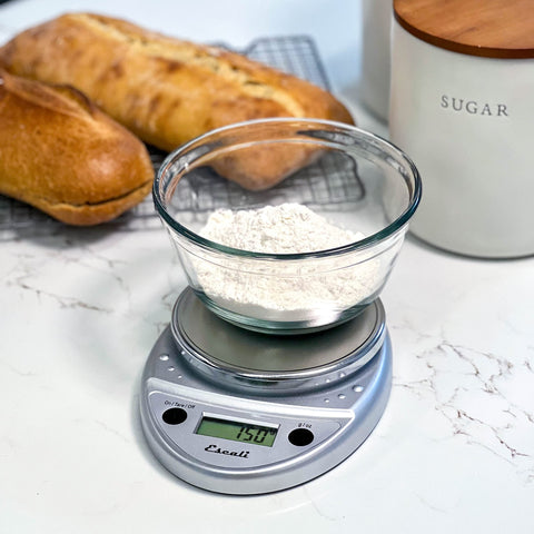 Escali Primo digital scale with sealed panel guards against spills during cooking