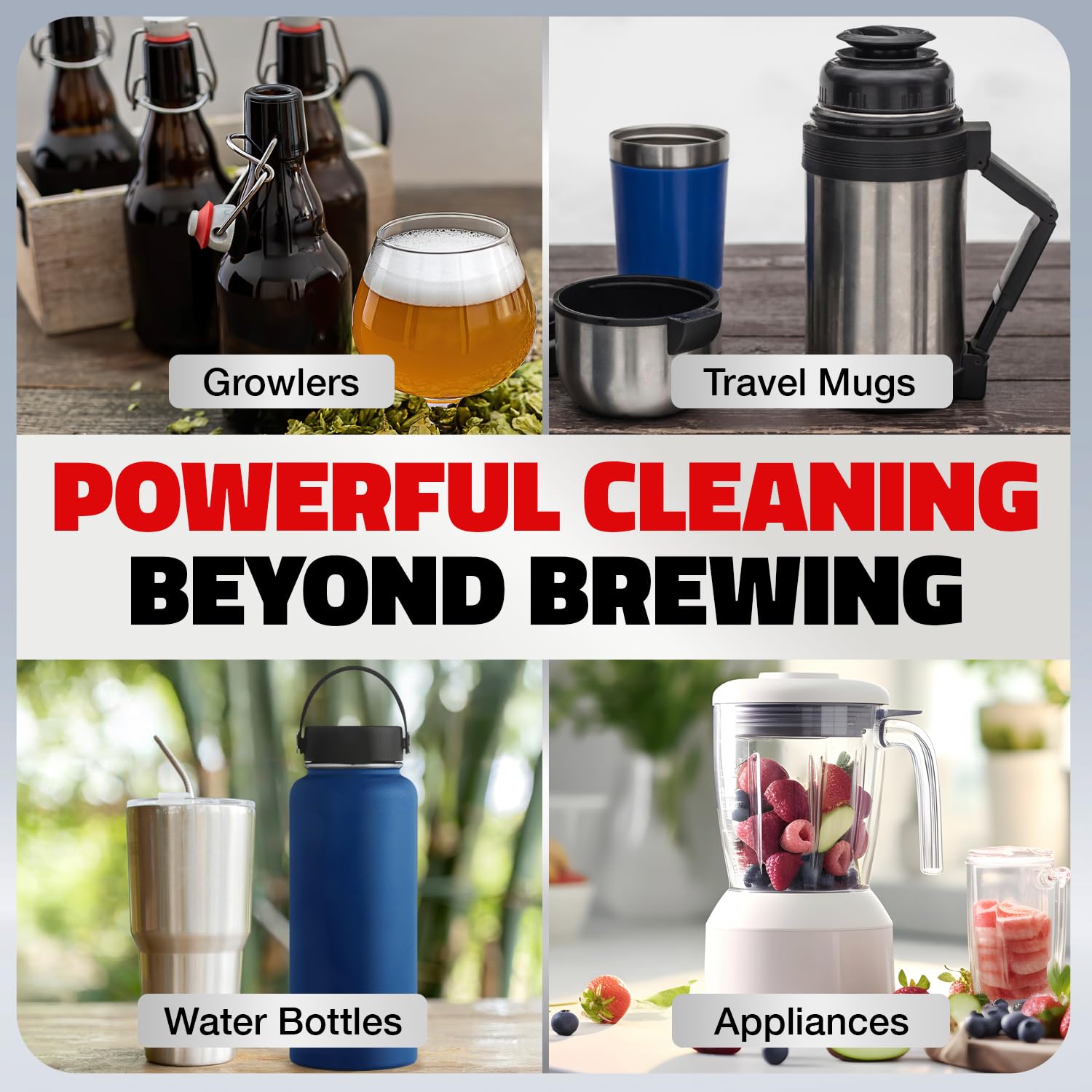 Escentile multi-surface safe cleaner on glass and stainless steel.