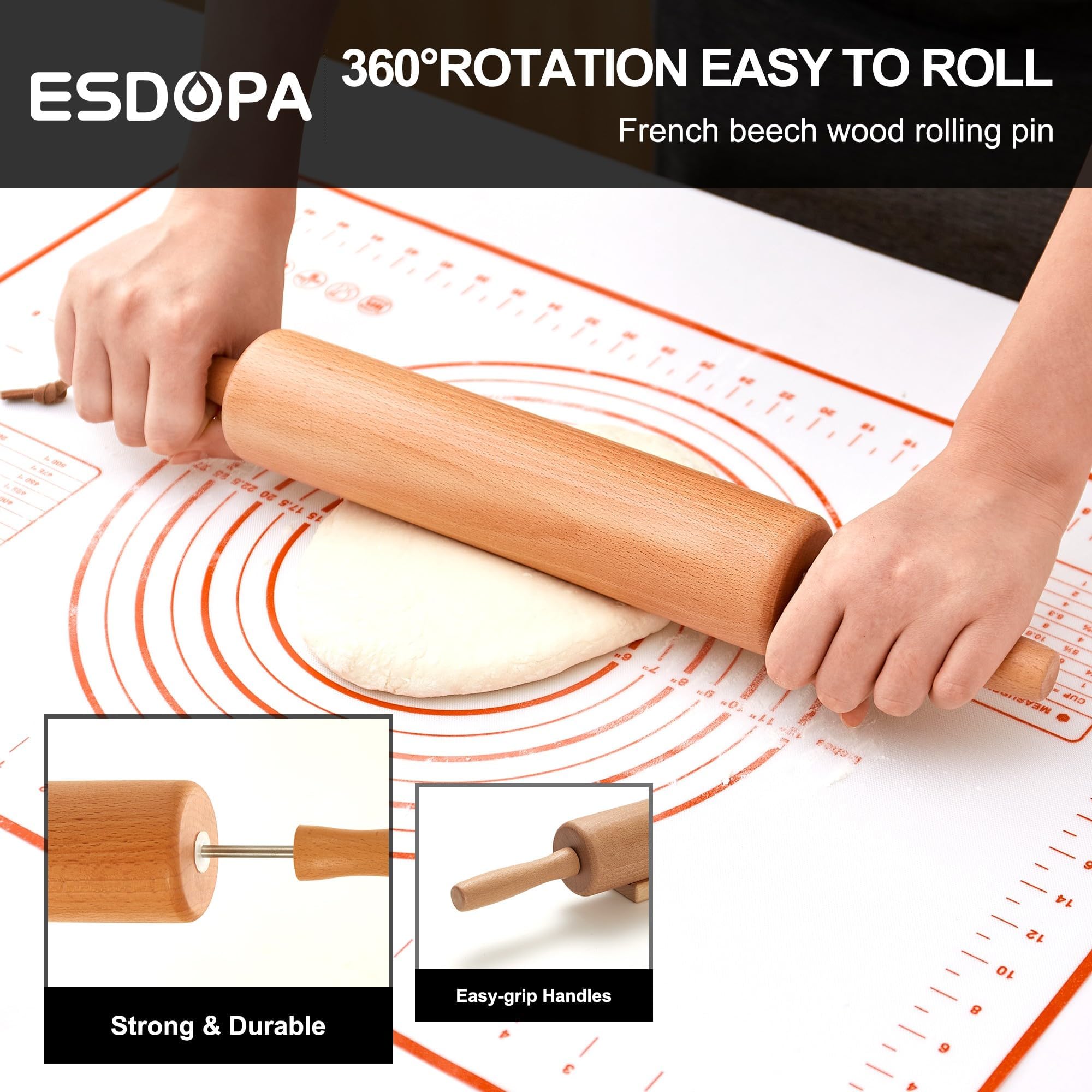 ESDOPA rolling pin on wooden stand for easy storage
