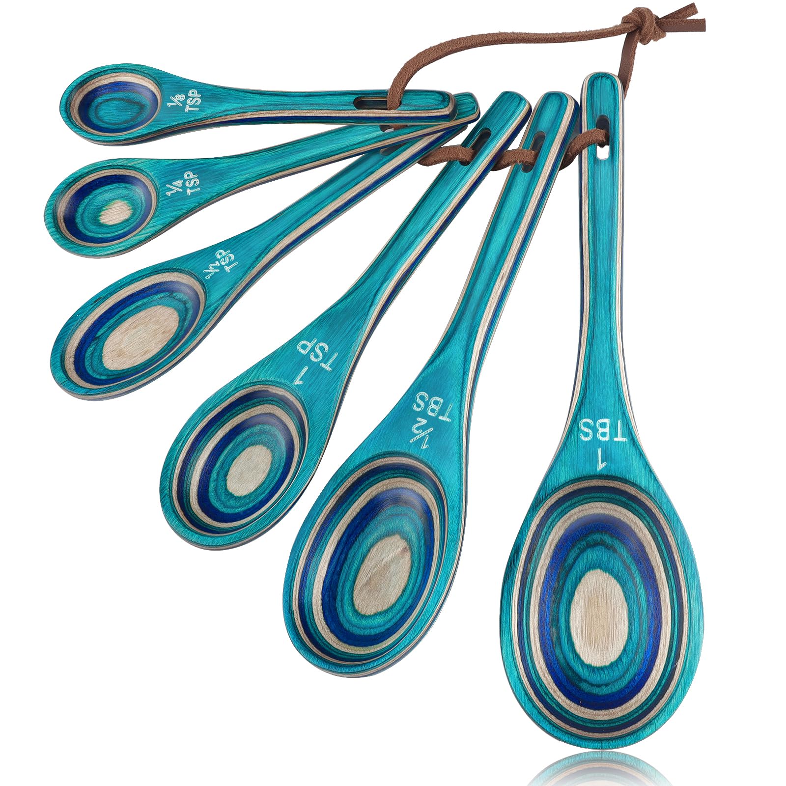 Esie Houzie pakkawood measuring spoons in turquoise blue for precise measuring.