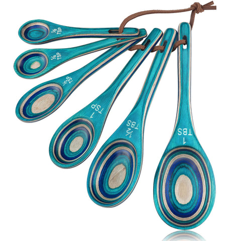 Esie Houzie pakkawood measuring spoons in turquoise blue for precise measuring.