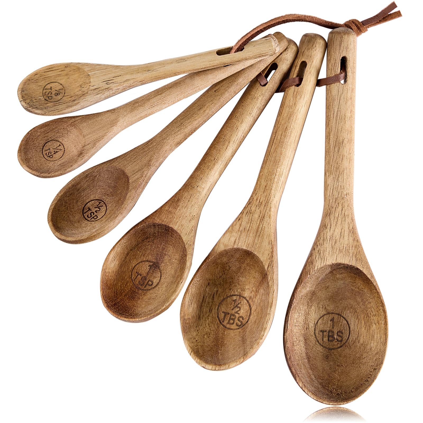 Esie Houzie 6pcs spoons in acacia wood with engraved metrics.