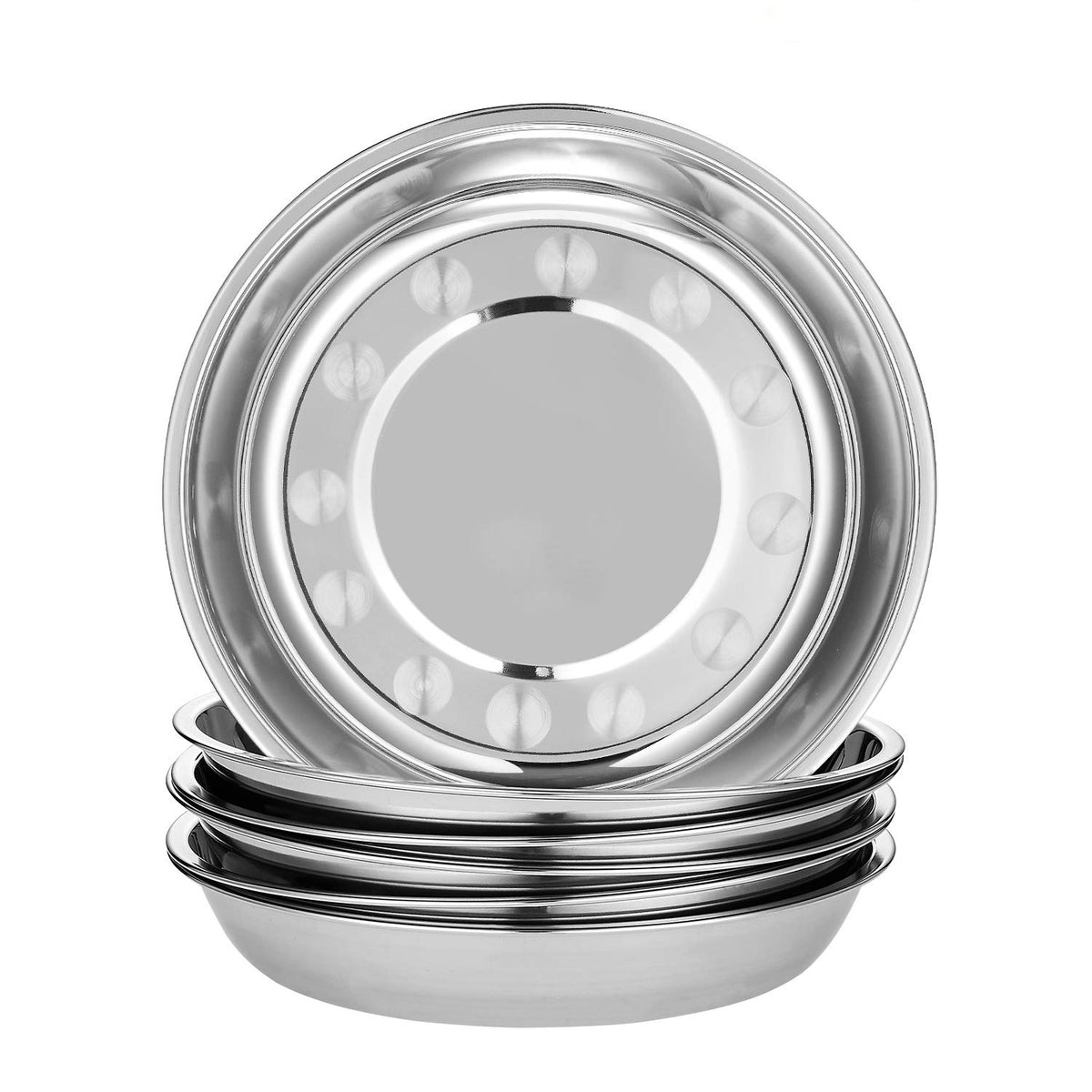 Eslite 6-piece 18/10 dinner plates, 9-inch diameter, durable stainless steel for everyday meals.