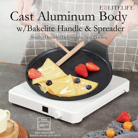 ESLITE LIFE bakelite handle stays cool during cooking sessions.