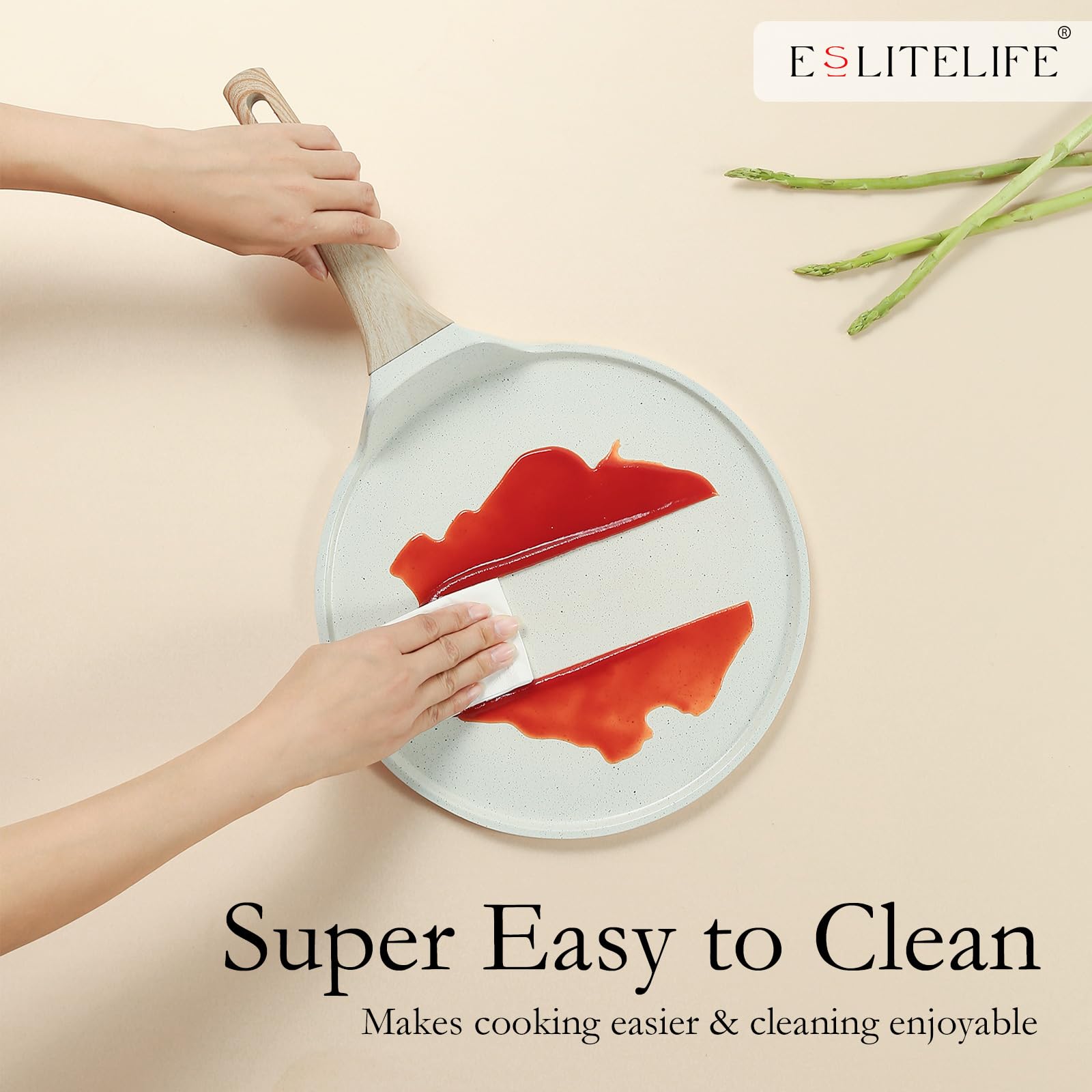 ESLITE LIFE bakelite handle stays cool and comfortable during cooking