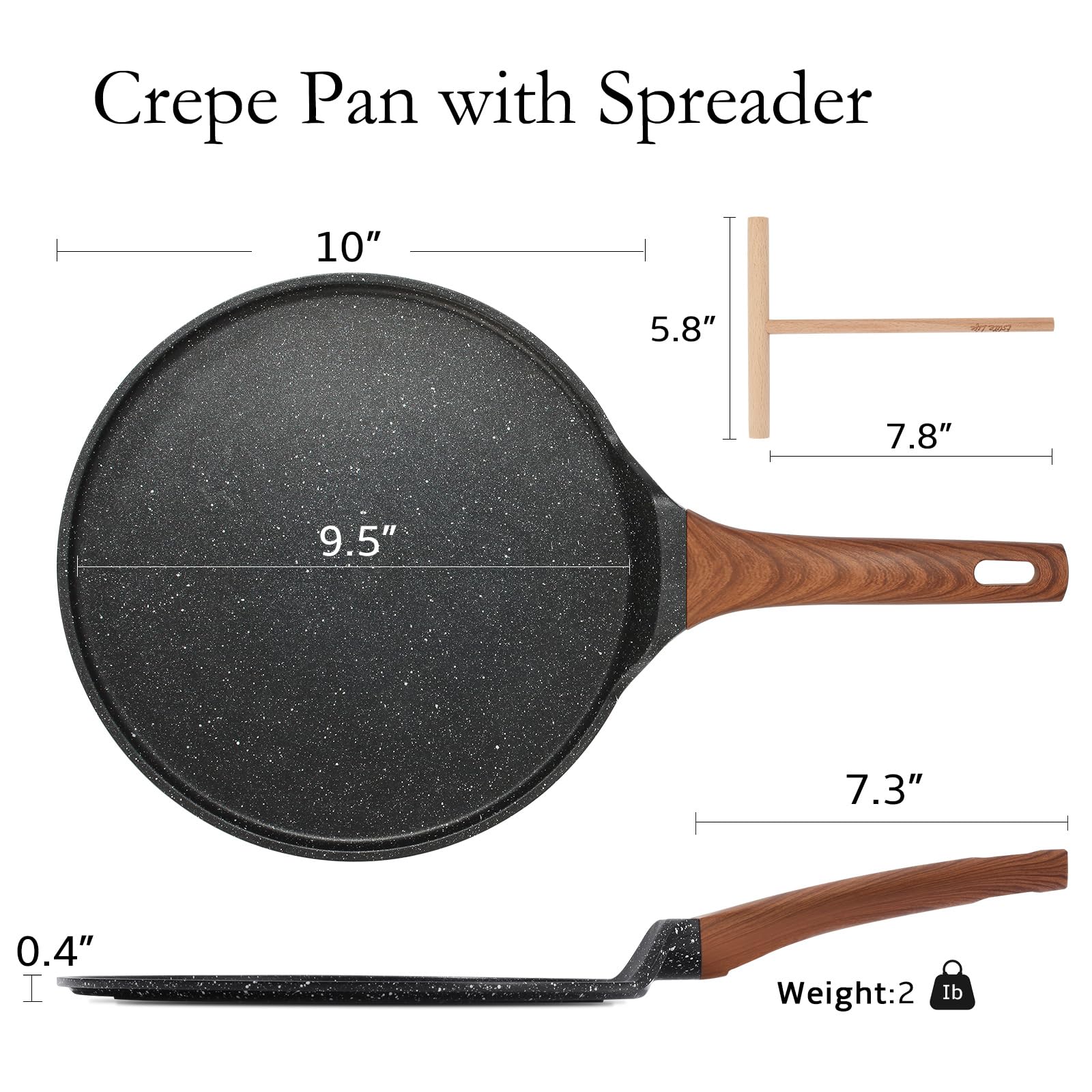 ESLITE LIFE crepe pan, nonstick granite coating, closeup for effortless food release.