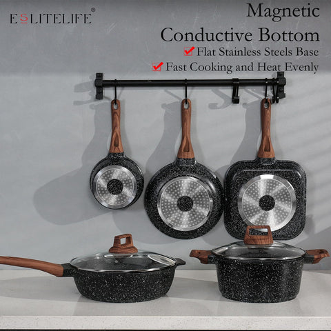 ESLITE LIFE easy-clean granite coating reduces scrubbing after cooking