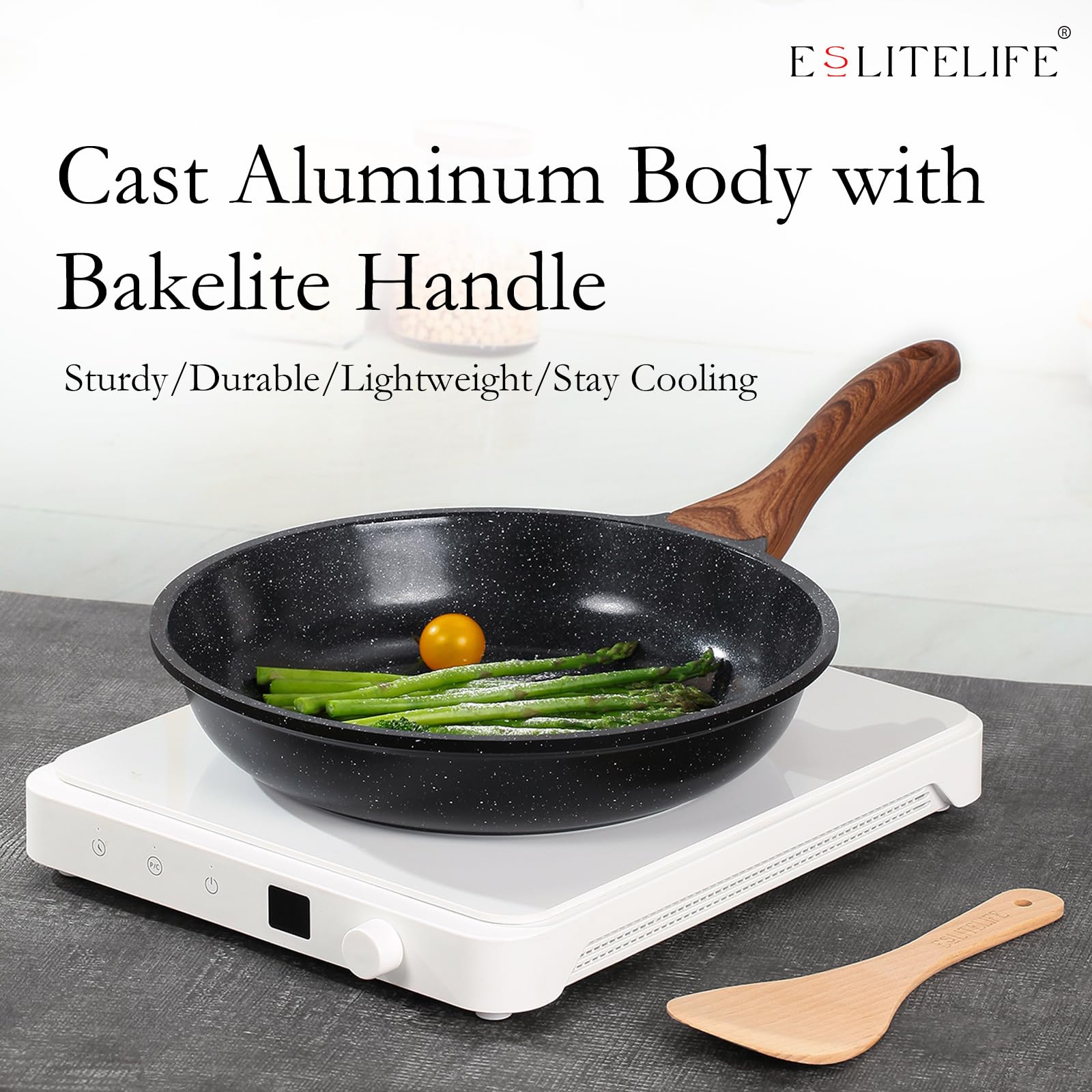 ESLITE LIFE ergonomic bakelite handle stays cool during cooking
