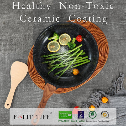 ESLITE LIFE ergonomic bakelite handle stays cool during cooking for comfortable grip