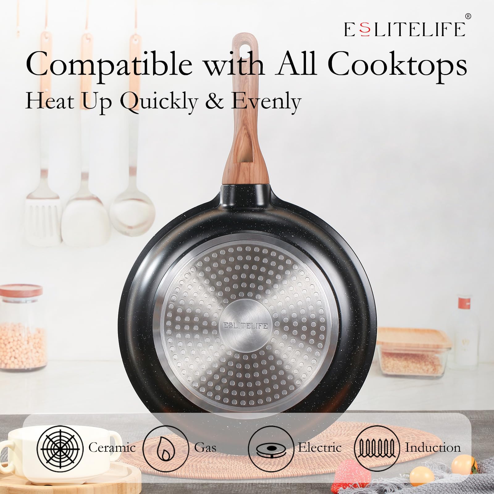 ESLITE LIFE 8in and 11in frying pans deliver even heat