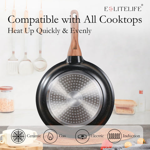 ESLITE LIFE 8in and 11in frying pans deliver even heat