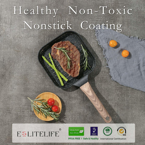 ESLITE LIFE grill pan with grease drains via pour spouts.