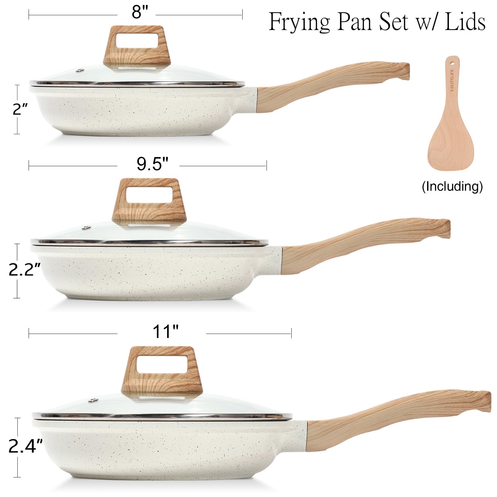 ESLITE LIFE ergonomic bakelite handle keeps cool while you flip.