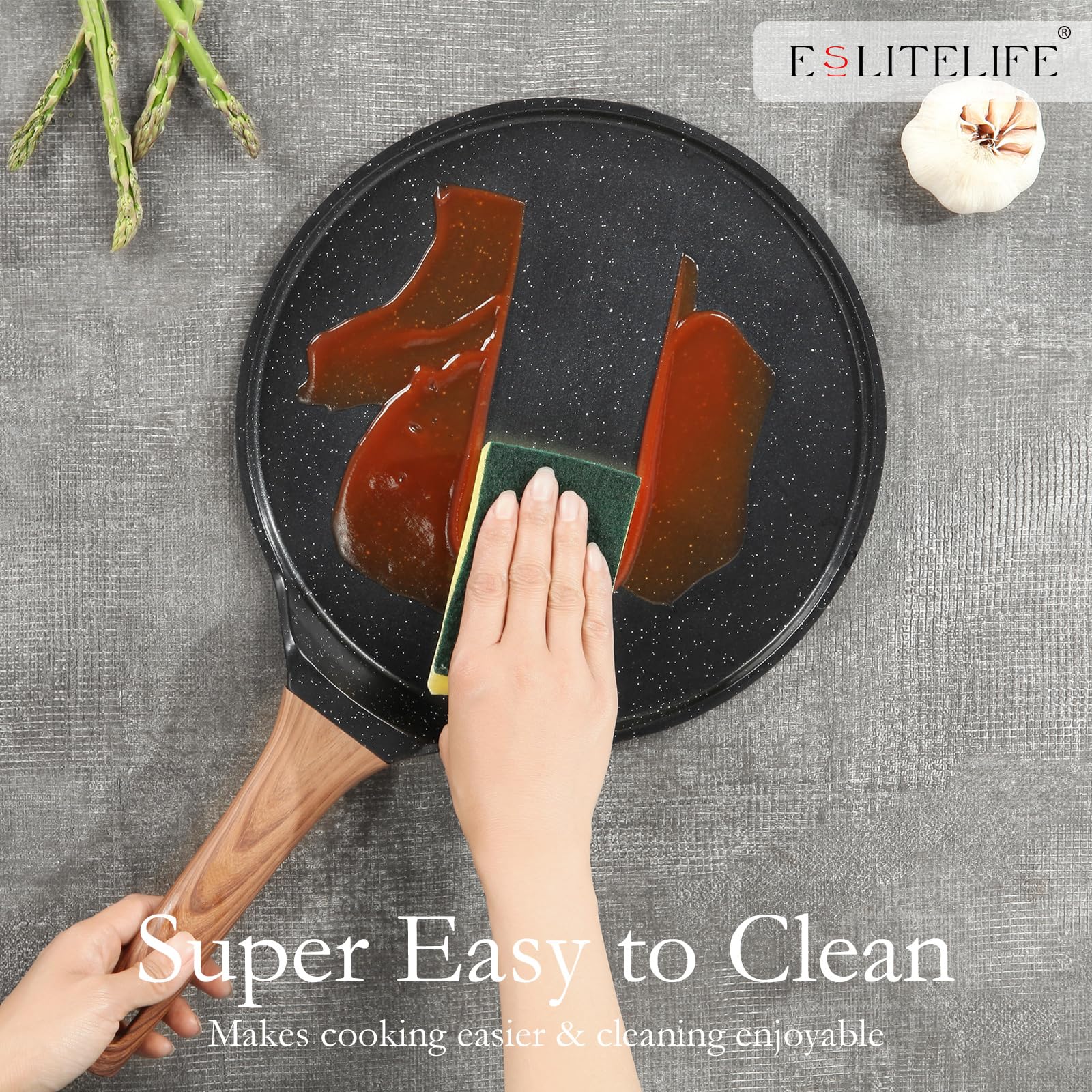 ESLITE LIFE oven-safe pan up to 302°F for finishing in the oven.