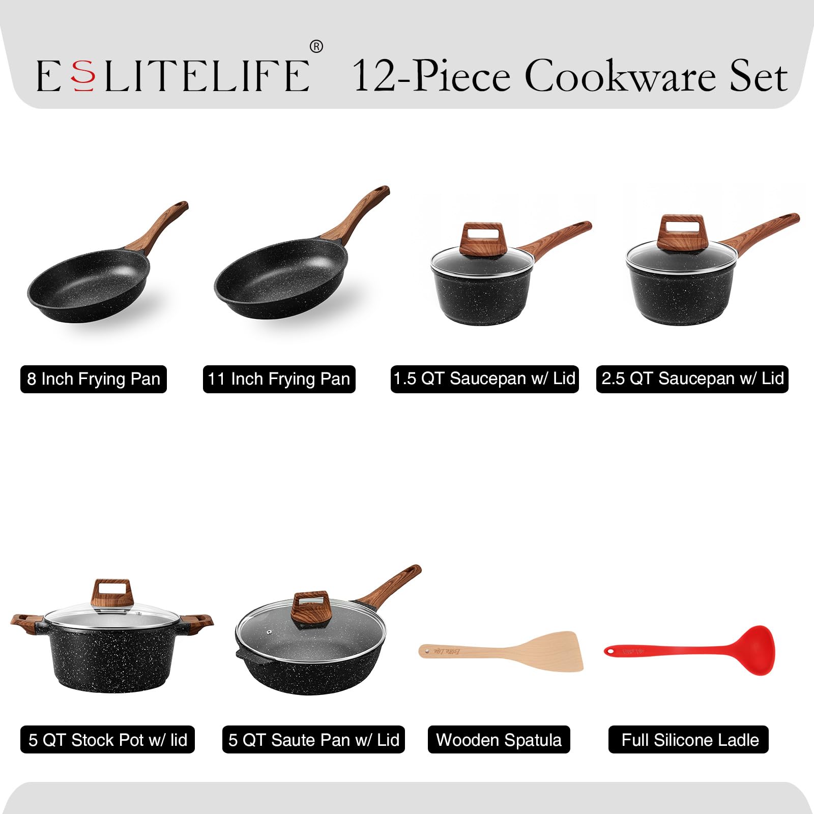 ESLITE LIFE 1.5 qt saucepan with lid for quick, even simmering