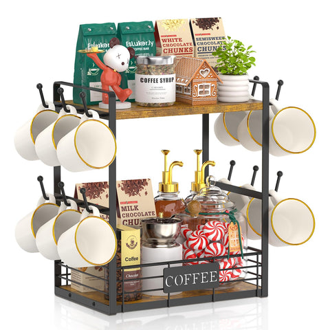 EsLuker.ly coffee mug stand with two-tier design for easy access and organization.