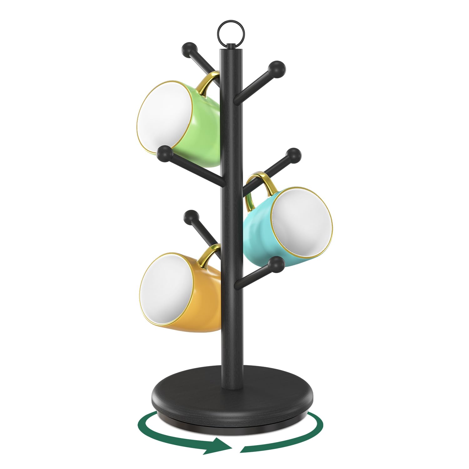 EsLuker.ly mug holder tree with 360° base for easy access in tight kitchens
