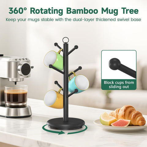 EsLuker.ly mug holder tree fits under cabinets, keeping counters clear