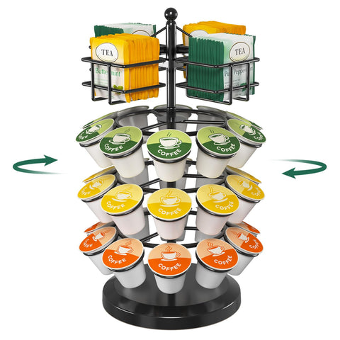 EsLuker.ly rotating K Cup Organizer 4-tier for quick access to coffee pods.