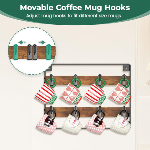 EsLuker.ly 24 movable hooks adapt to varied mug shapes for flexible arrangement