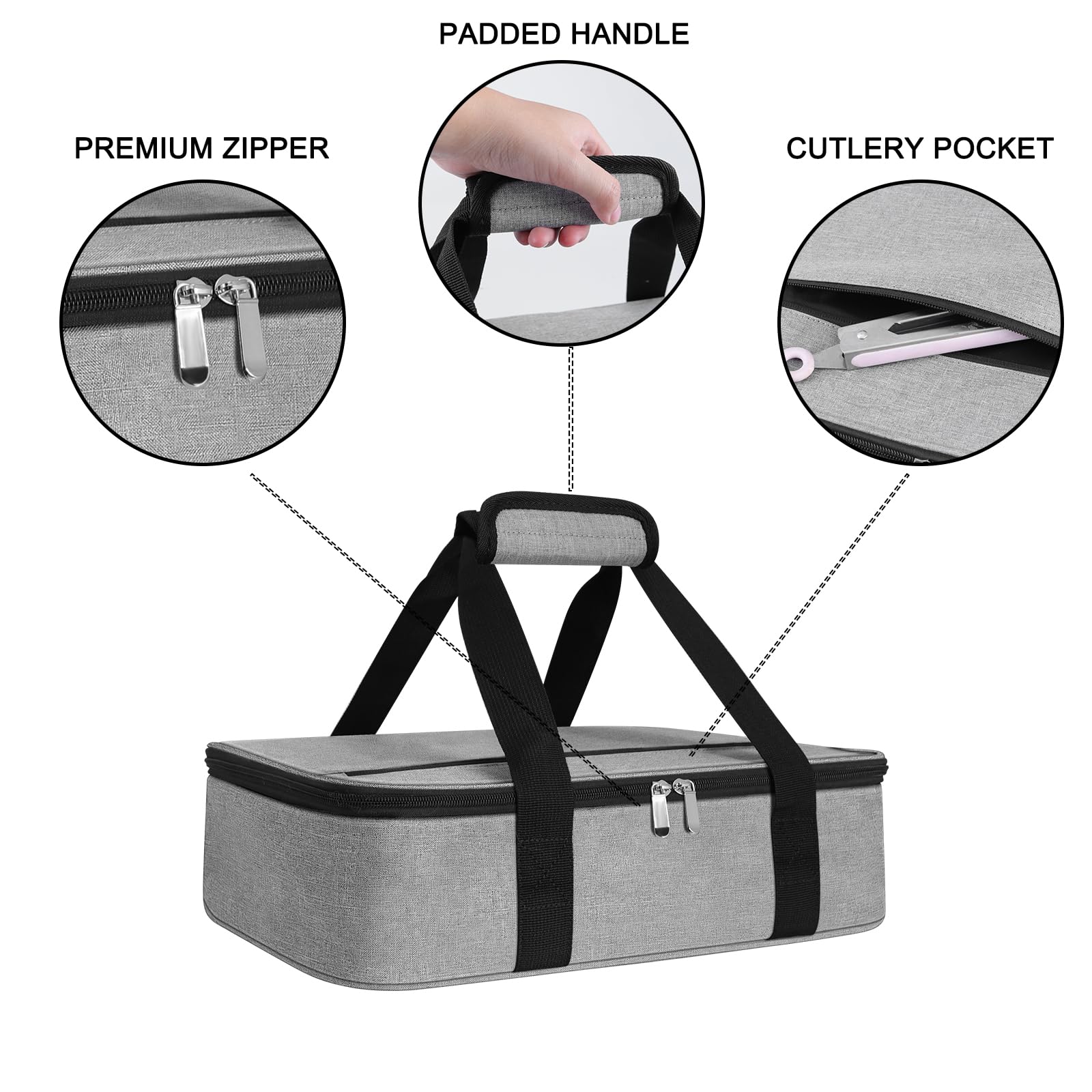 Esouler top zipper pocket stores utensils and condiments for quick access.