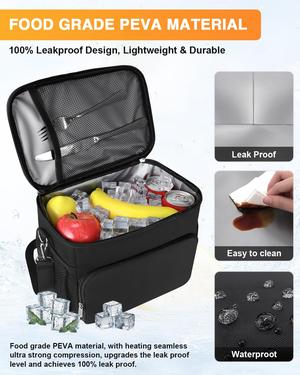 esouler lunch bag leak-proof PEVA seals in freshness.