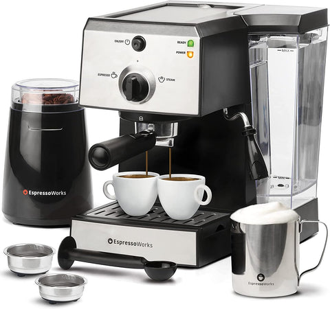 EspressoWorks all-in-one espresso machine front view for compact home kitchens
