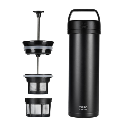 ESPRO P0 Ultralight front view highlights portable coffee on the go.