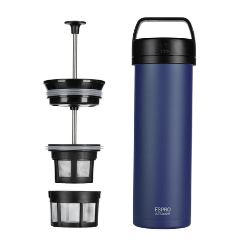 ESPRO P0 Ultralight front view showing portable travel press for on-the-go brewing.