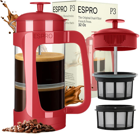 ESPRO P3 French Press 32oz showing bold, grit-free coffee