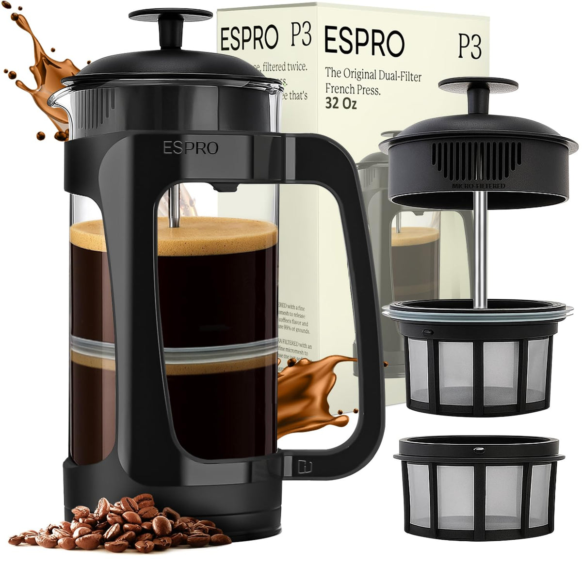ESPRO P3 grit-free coffee brewing with dual microfilters for smooth flavor.