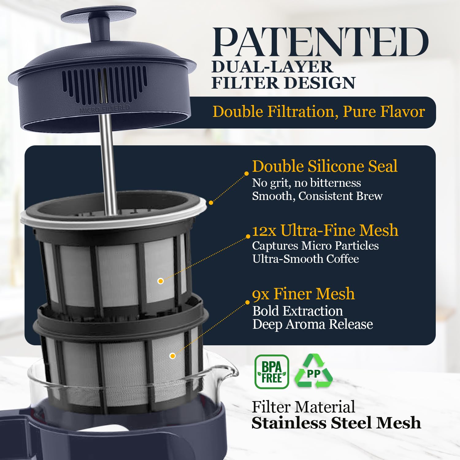 ESPRO P3 ultra-fine mesh filter for clean balanced flavor.