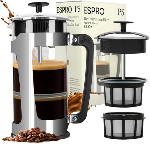 ESPRO P5 double microfilter delivers grit-free, smooth coffee.