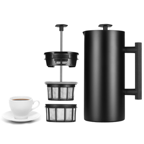 ESPRO P6 front view in matte black for durable travel coffee.