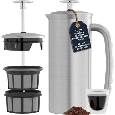 ESPRO P7 general view of brushed stainless steel French press for durability