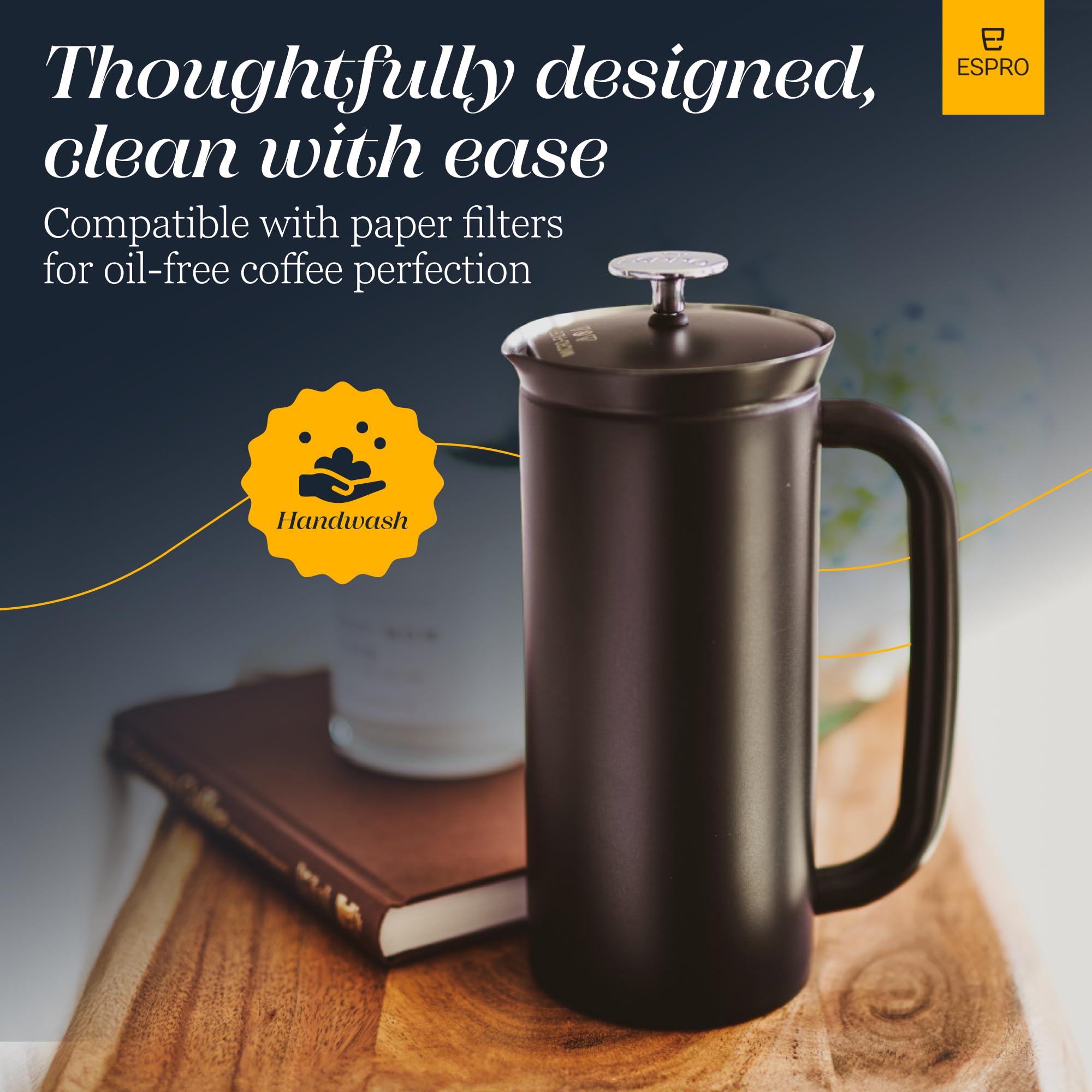 ESPRO P7 portable, travel-friendly coffee press for on-the-go brewing.