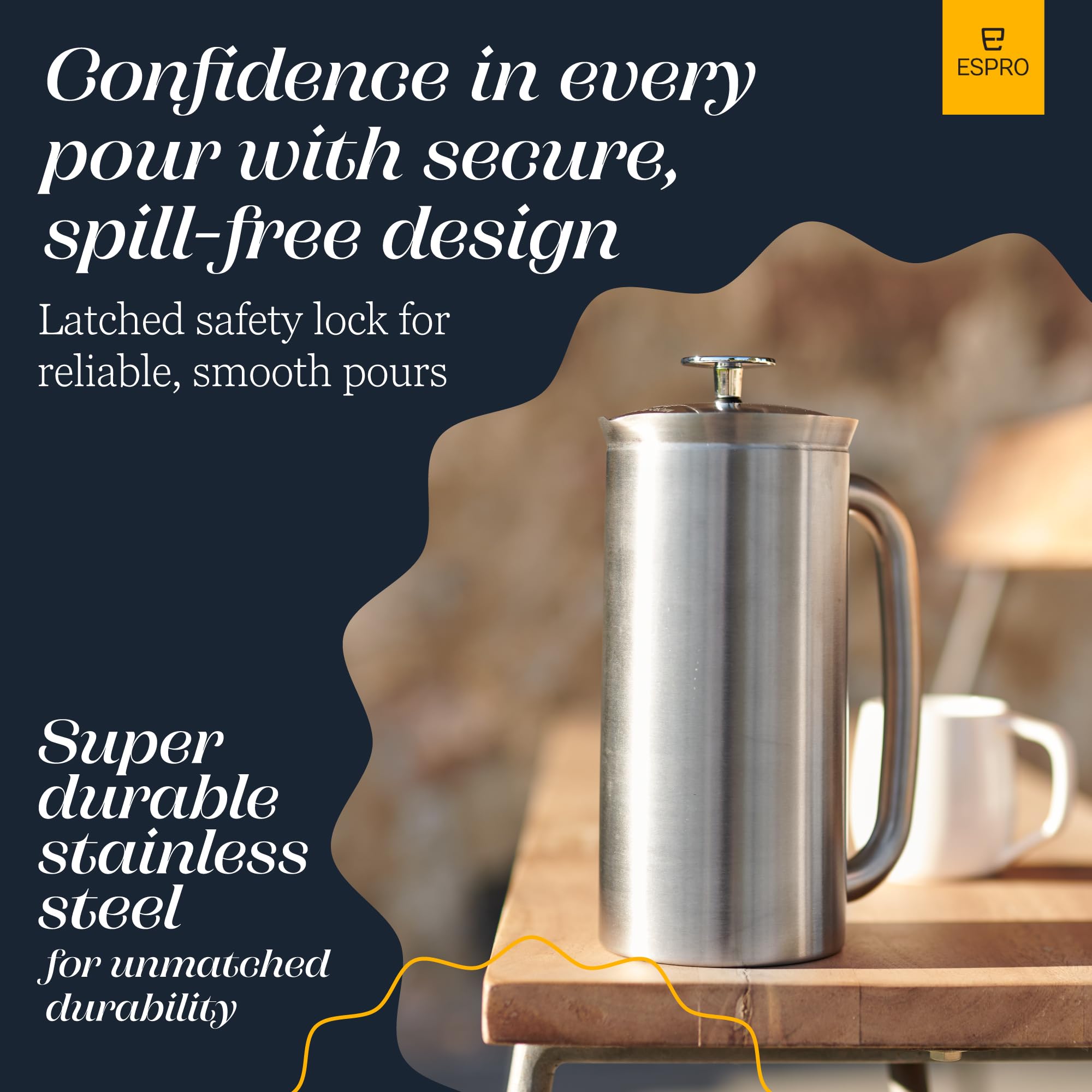 ESPRO P7 shatterproof stainless steel body for confident pouring