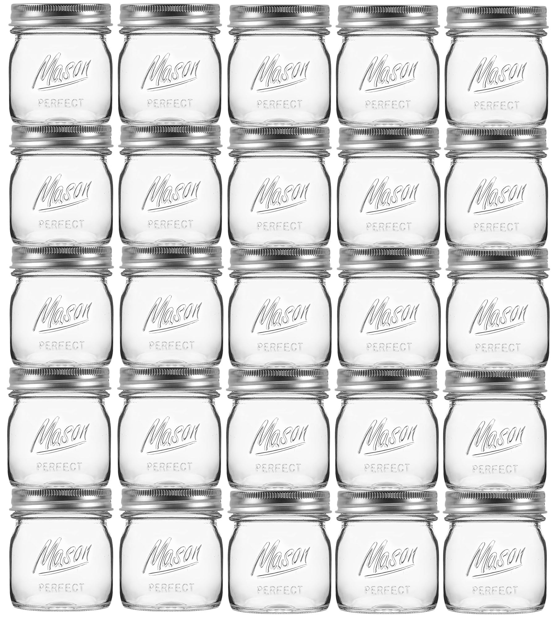 Esrentle 24-pack 8 oz mason jars with regular lids ready for pantry organization.