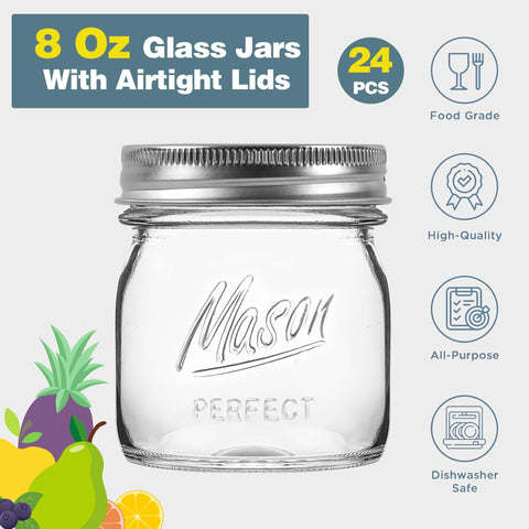 Esrentle 8 oz mason jar with airtight seal for canning and storage.