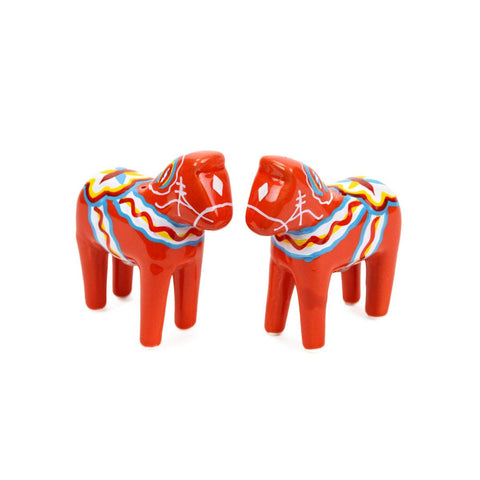 Essence of Europe Gifts Dala Horse salt and pepper shakers for durable kitchen use.