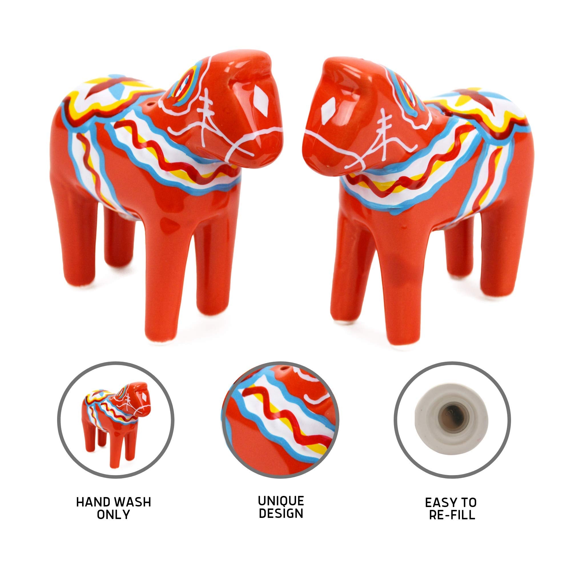 Essence of Europe Gifts ceramic salt and pepper shakers enhancing meals with Scandinavian charm.