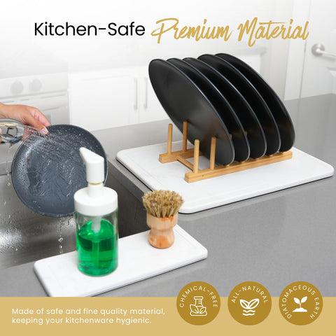 Essencoso collapsible metal rack stores the drying mat when not in use.