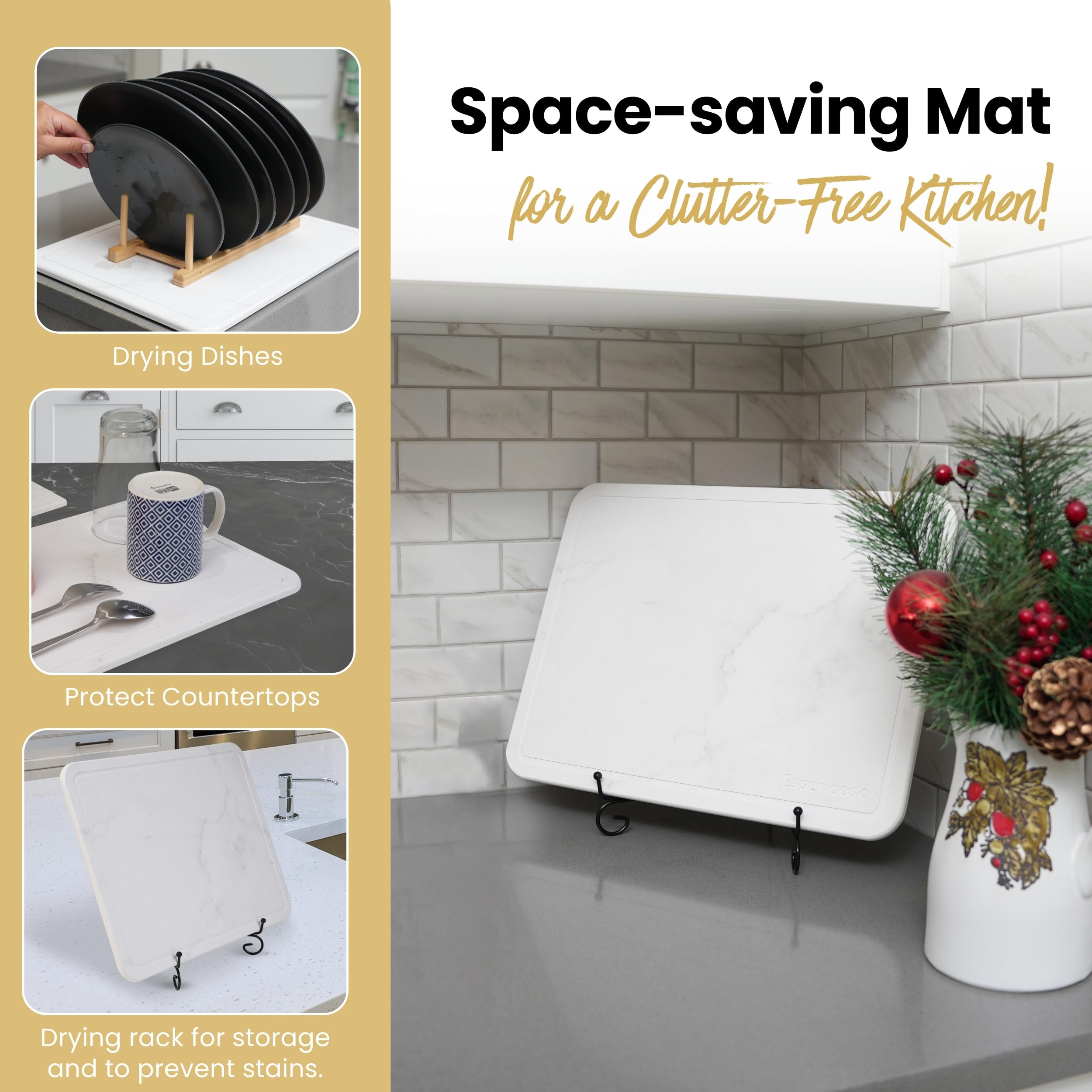 Essencoso drying mat with dishes demonstrates quick drying performance.
