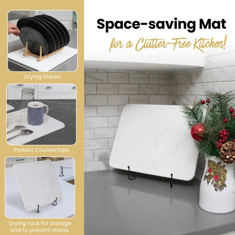 Essencoso drying mat with dishes demonstrates quick drying performance.