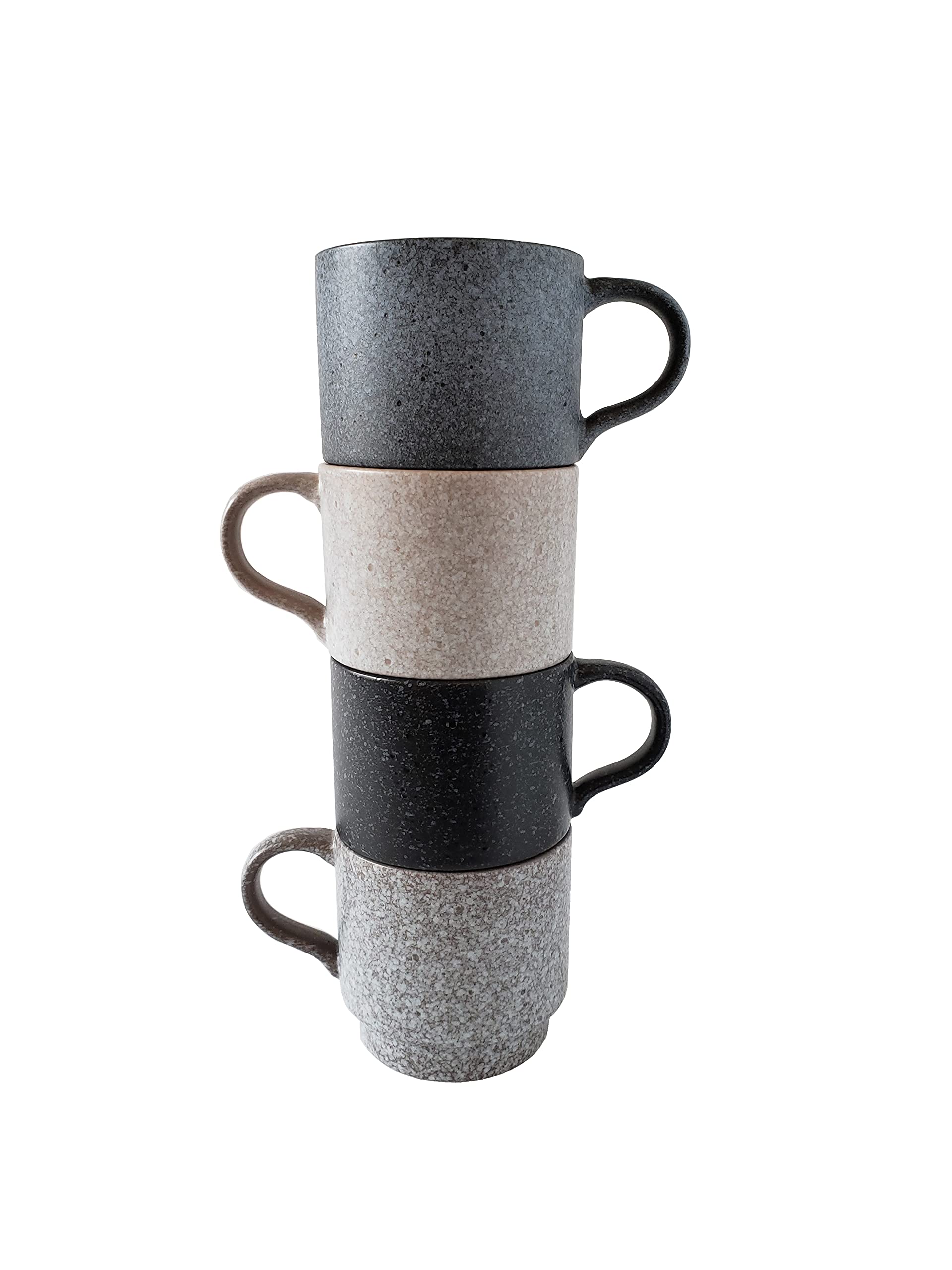 Essential Drinkware 14oz stackable mugs with speckled exterior for everyday coffee.