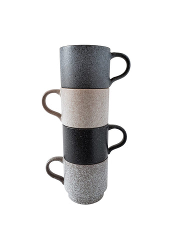 Essential Drinkware 14oz stackable mugs with speckled exterior for everyday coffee.