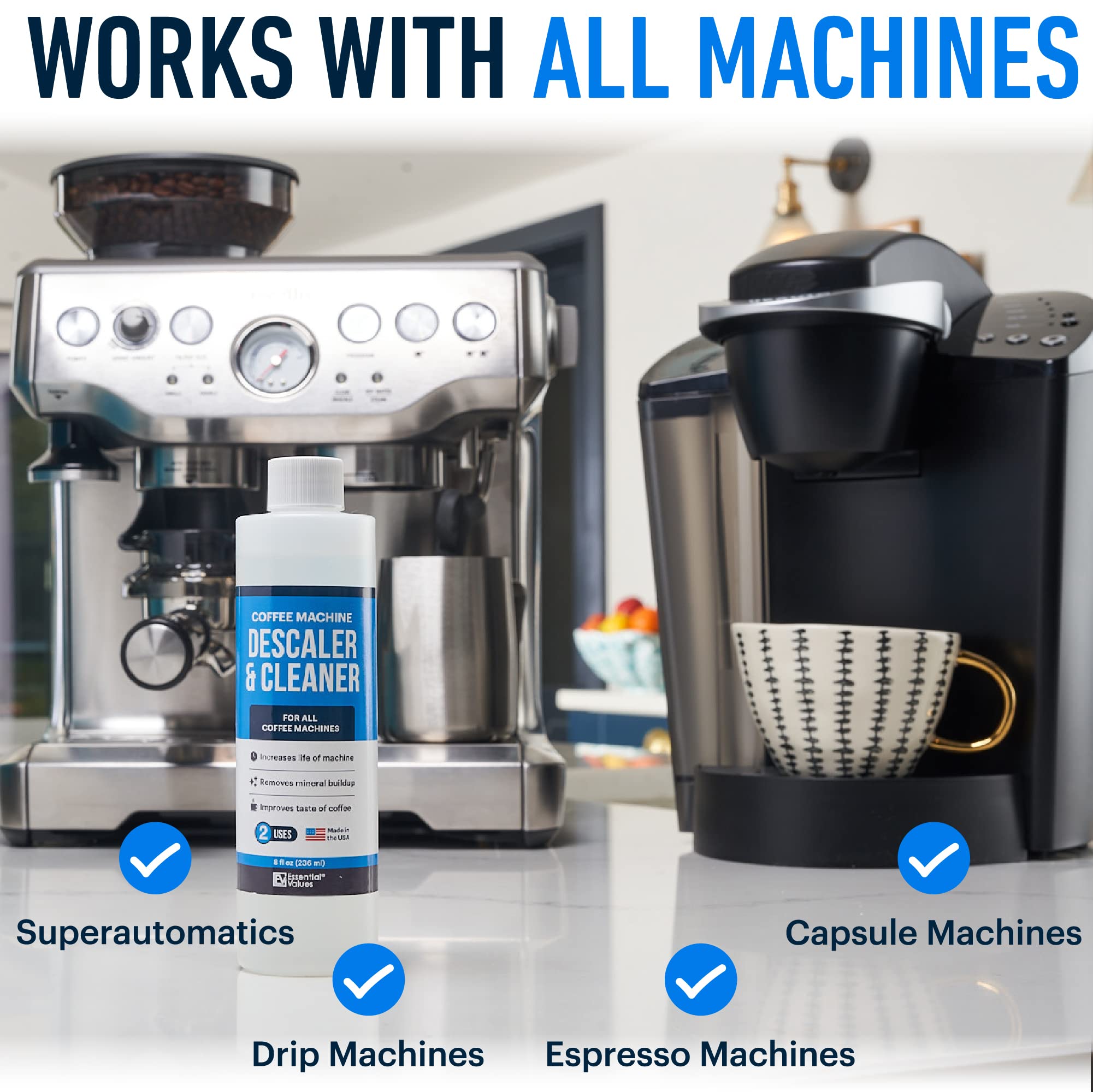 Essential Values compatibility across Breville and Nespresso with multi-machine descaler.